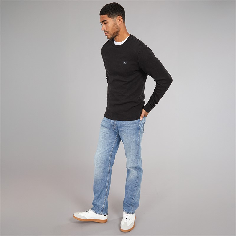 Calvin Klein Jeans Mens Woven Label Waffle T-Shirt CK Black