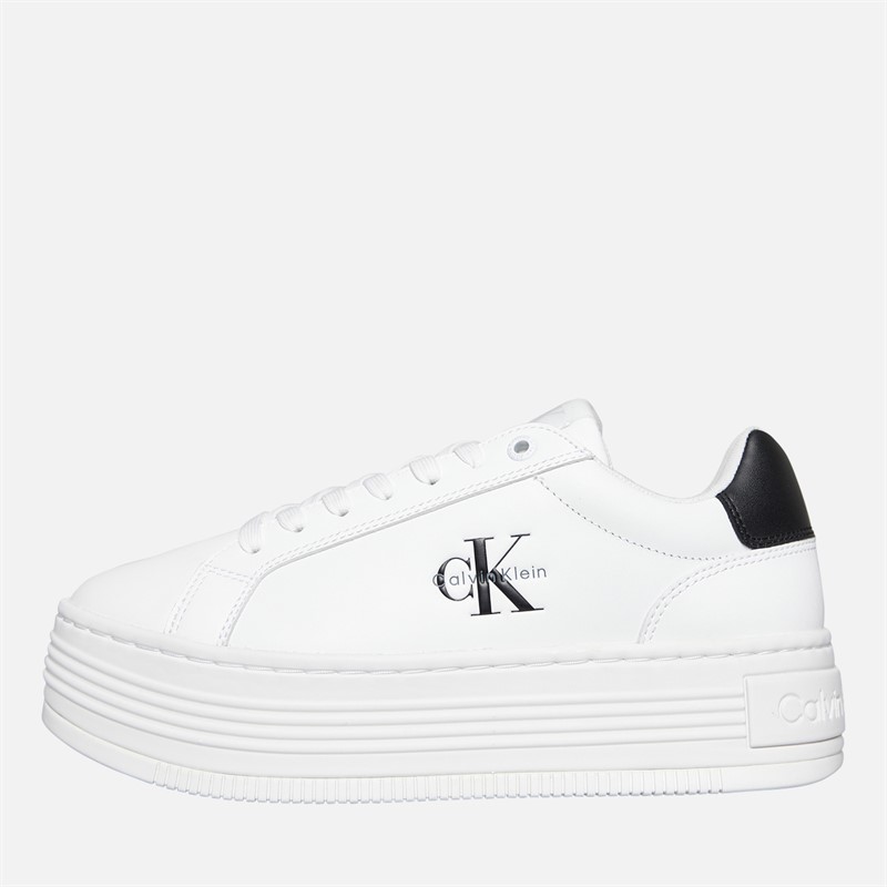 Calvin Klein Jeans Womens Leather Platform Trainers Bright White/Black