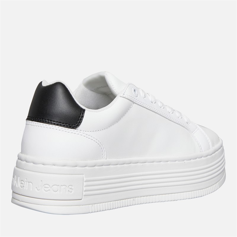 Calvin Klein Jeans Womens Leather Platform Trainers Bright White/Black