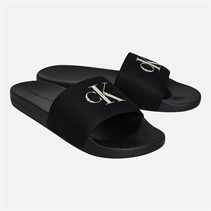 Calvin Klein Jeans Mens Canvas Logo Sliders Ck Black/White Jade