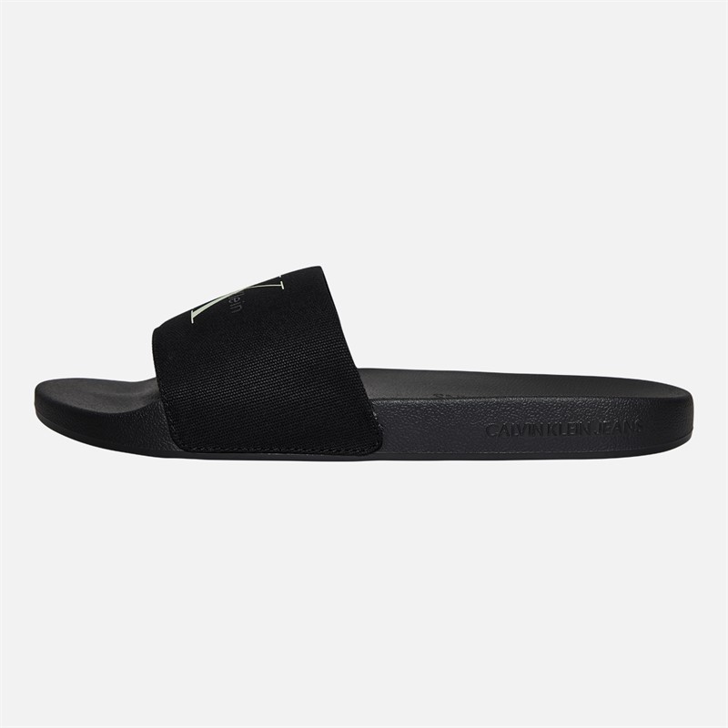 Calvin Klein Jeans Mens Canvas Logo Sliders Ck Black/White Jade