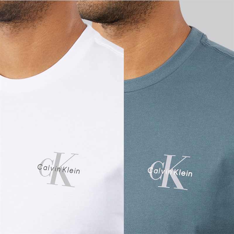 Calvin Klein Jeans Mens Classic Logo Two Pack T-Shirts Bright White/Dark Slate