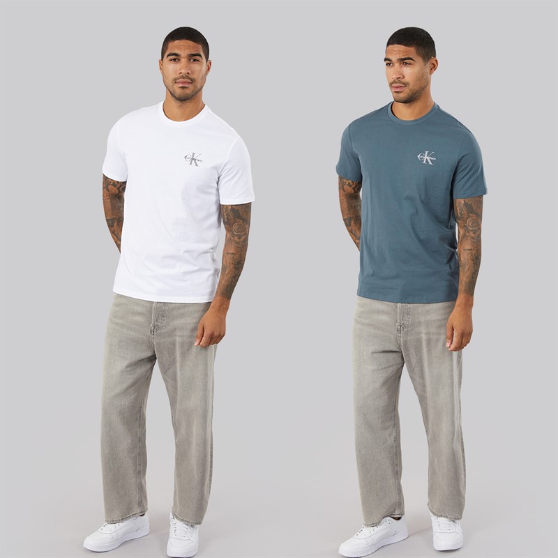 Calvin Klein Jeans Mens Classic Logo Two Pack T-Shirts Bright White/Dark Slate
