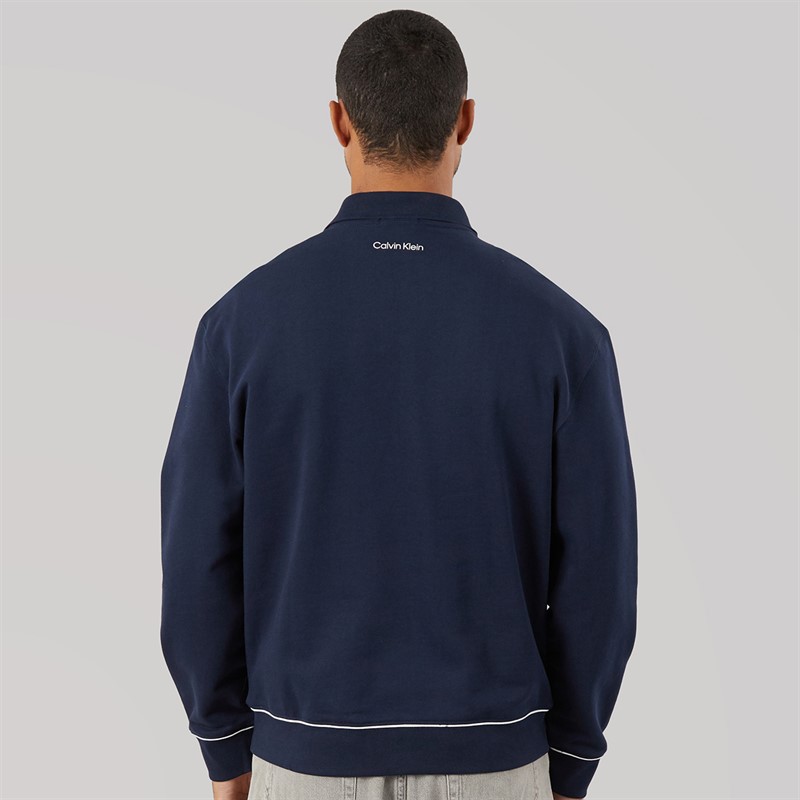 Calvin Klein Jeans Mens Terry Piped Polo Sweatshirt Dark Sapphire