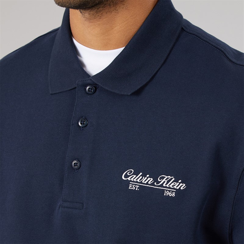 Calvin Klein Jeans Mens Terry Piped Polo Sweatshirt Dark Sapphire