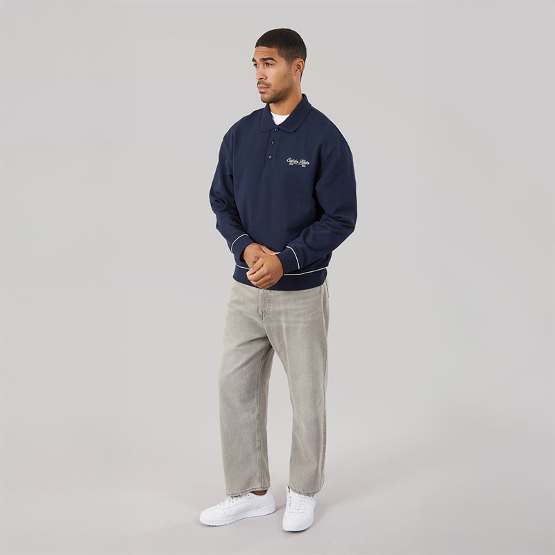 Calvin Klein Jeans Mens Terry Piped Polo Sweatshirt Dark Sapphire
