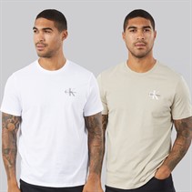 Calvin Klein Jeans Mens Classic Logo Two Pack T-Shirts Bright White/Plaza Taupe