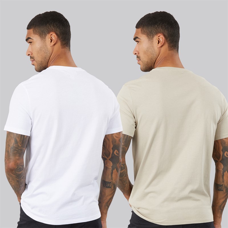 Calvin Klein Jeans Mens Classic Logo Two Pack T-Shirts Bright White/Plaza Taupe
