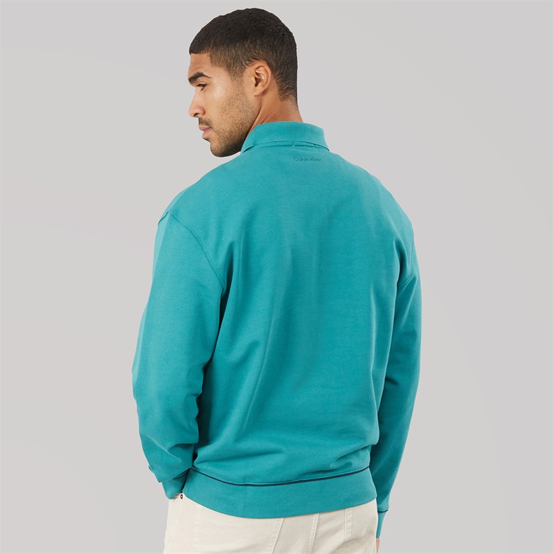 Calvin Klein Jeans Mens Terry Piped Polo Sweatshirt North Sea