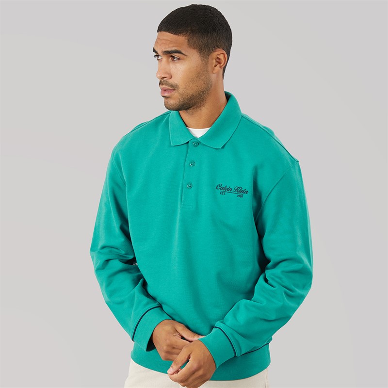 Calvin Klein Jeans Mens Terry Piped Polo Sweatshirt North Sea