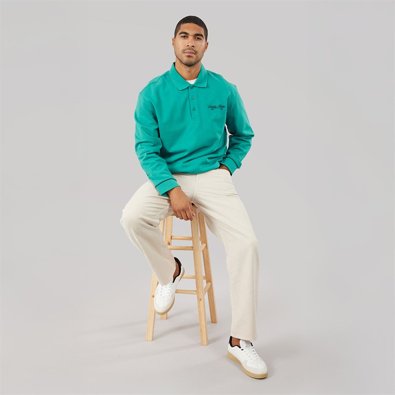 Calvin Klein Jeans Mens Terry Piped Polo Sweatshirt North Sea