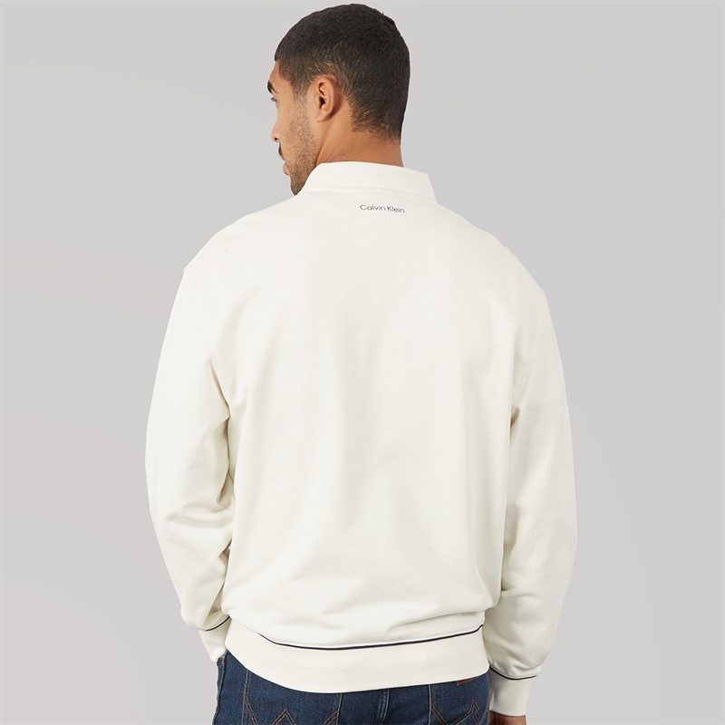 Calvin Klein Jeans Mens Terry Piped Polo Sweatshirt Tofu