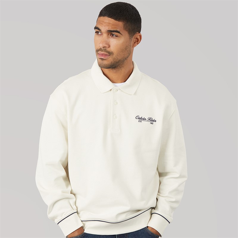 Calvin Klein Jeans Mens Terry Piped Polo Sweatshirt Tofu