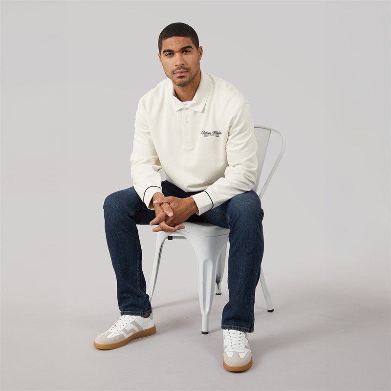 Calvin Klein Jeans Mens Terry Piped Polo Sweatshirt Tofu