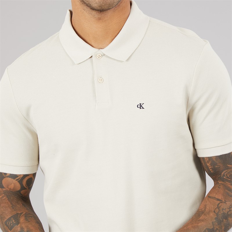 Calvin Klein Jeans Mens Short Sleeve Monogram Pique Polo Shirt Oatmeal