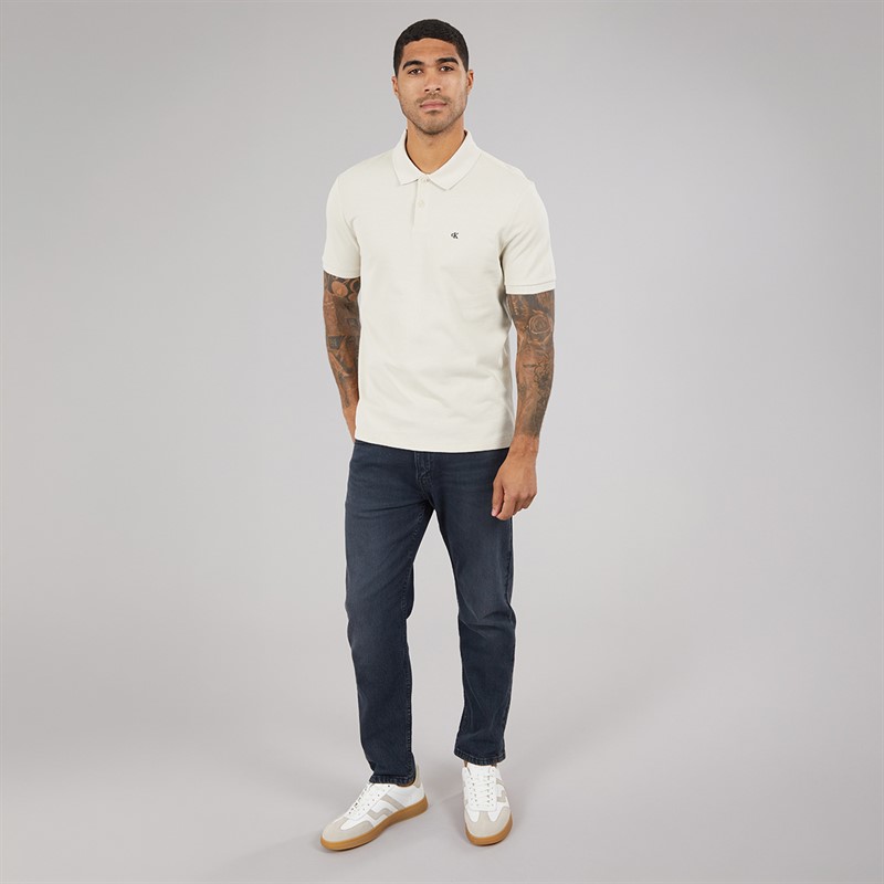 Calvin Klein Jeans Mens Short Sleeve Monogram Pique Polo Shirt Oatmeal