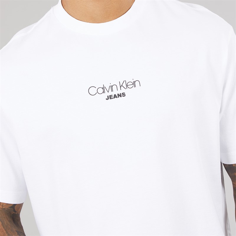 Calvin Klein Jeans Mens Short Sleeve Logo Relaxed Fit CKJ Graphic T-Shirt Brilliant White