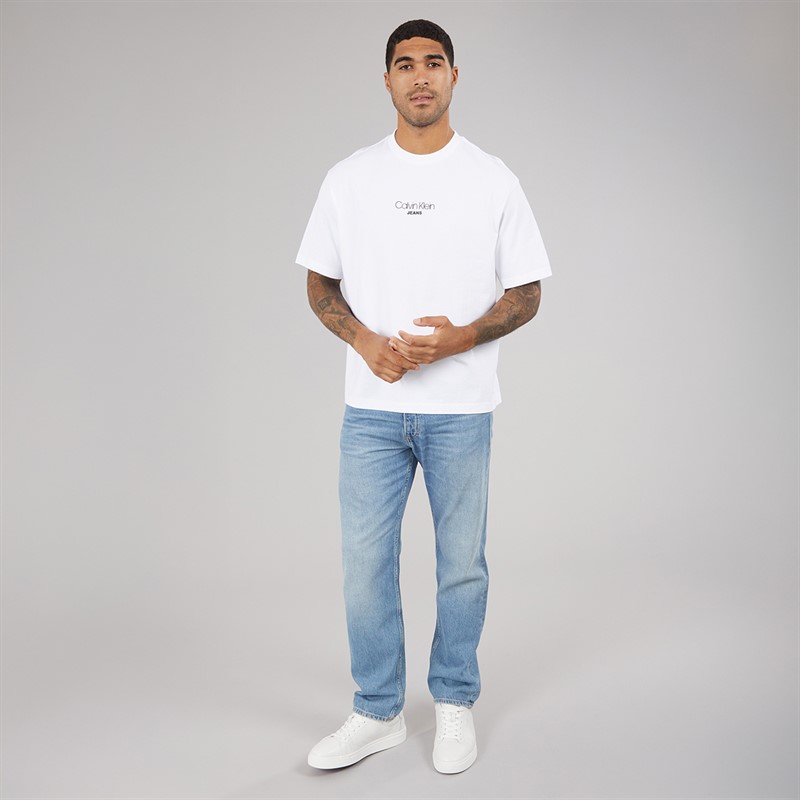 Calvin Klein Jeans Mens Short Sleeve Logo Relaxed Fit CKJ Graphic T-Shirt Brilliant White