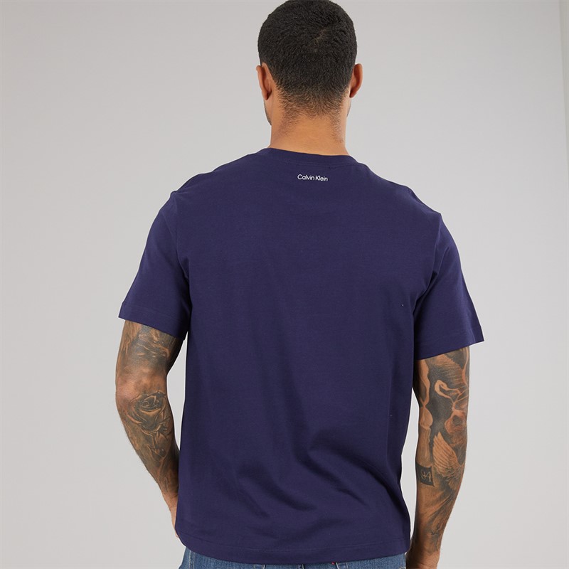 Calvin Klein Jeans Mens Short Sleeve Embroidered Logo T-Shirt Evening Blue