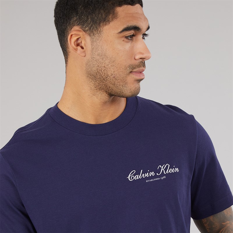 Calvin Klein Jeans Mens Short Sleeve Embroidered Logo T-Shirt Evening Blue