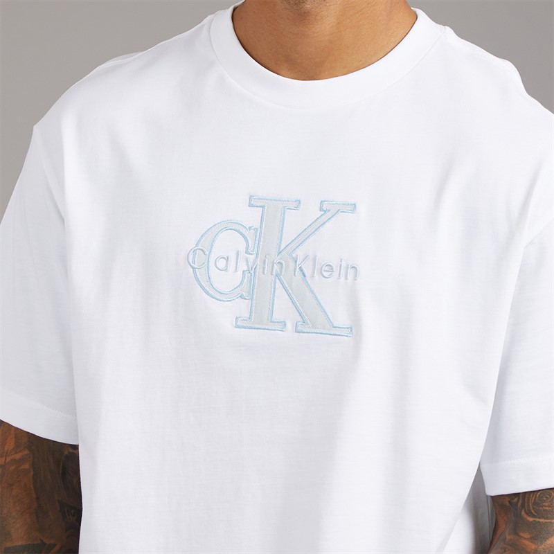 Calvin Klein Jeans Mens Short Sleeve Elevated Monologo Relaxed Fit CKJ Graphic T-Shirt Bright White