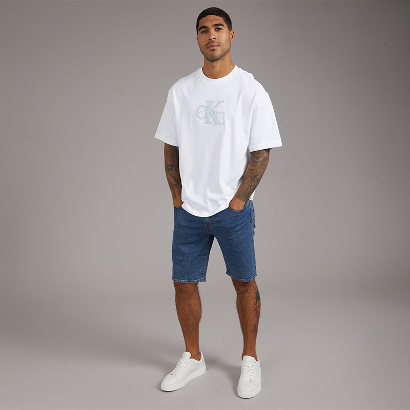 Calvin Klein Jeans Mens Short Sleeve Elevated Monologo Relaxed Fit CKJ Graphic T-Shirt Bright White