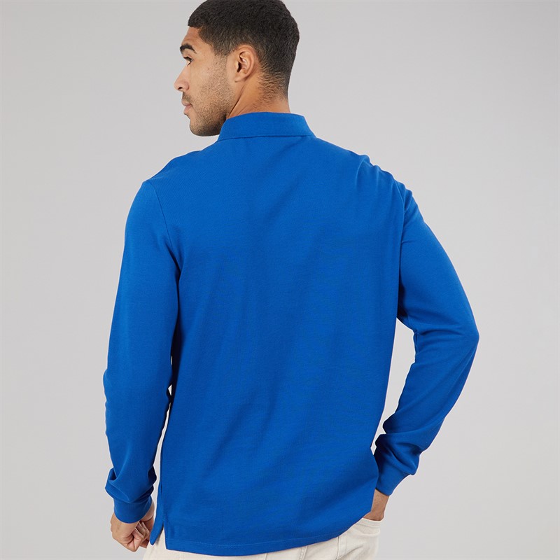 Calvin Klein Jeans Mens Long Sleeve Casual Pique Polo Shirt Chase Blue