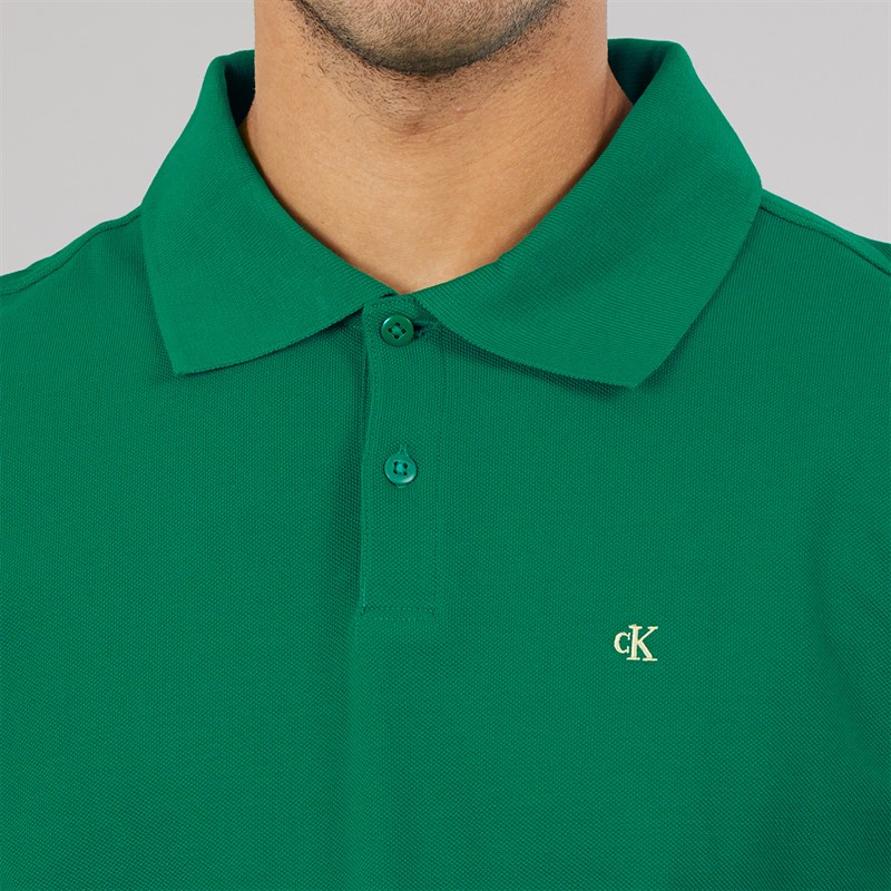 Calvin Klein Jeans Mens Long Sleeve Casual Pique Polo Shirt Deco Green