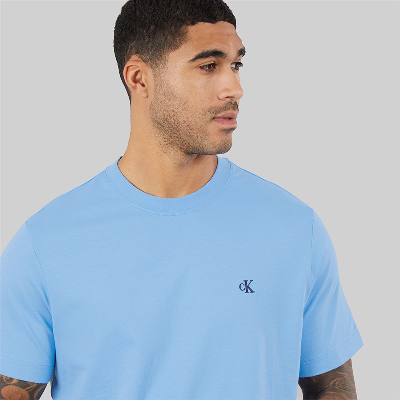 Calvin Klein Jeans Mens Short Sleeve Relaxed Fit Monogram T-Shirt Blue Descent