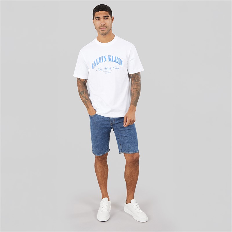 Calvin Klein Jeans Mens Short Sleeve Embroidered NYC Logo Graphic T-Shirt Bright White