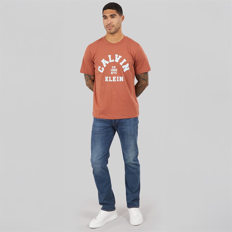 Calvin Klein Jeans Mens Short Sleeve Graphic T-Shirt Warm Brick