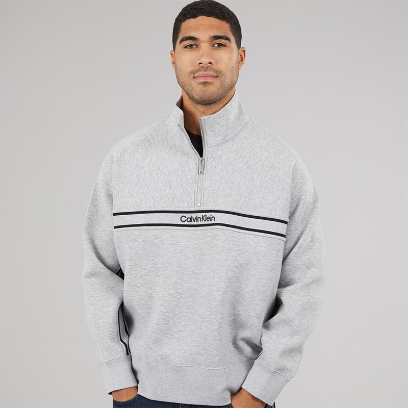 Calvin Klein Jeans Mens Cotton Spacer Relaxed Half Zip Sweatshirt Heroic Grey Heather