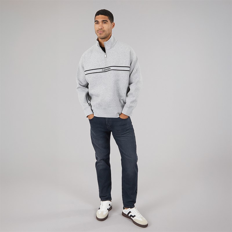 Calvin Klein Jeans Mens Cotton Spacer Relaxed Half Zip Sweatshirt Heroic Grey Heather