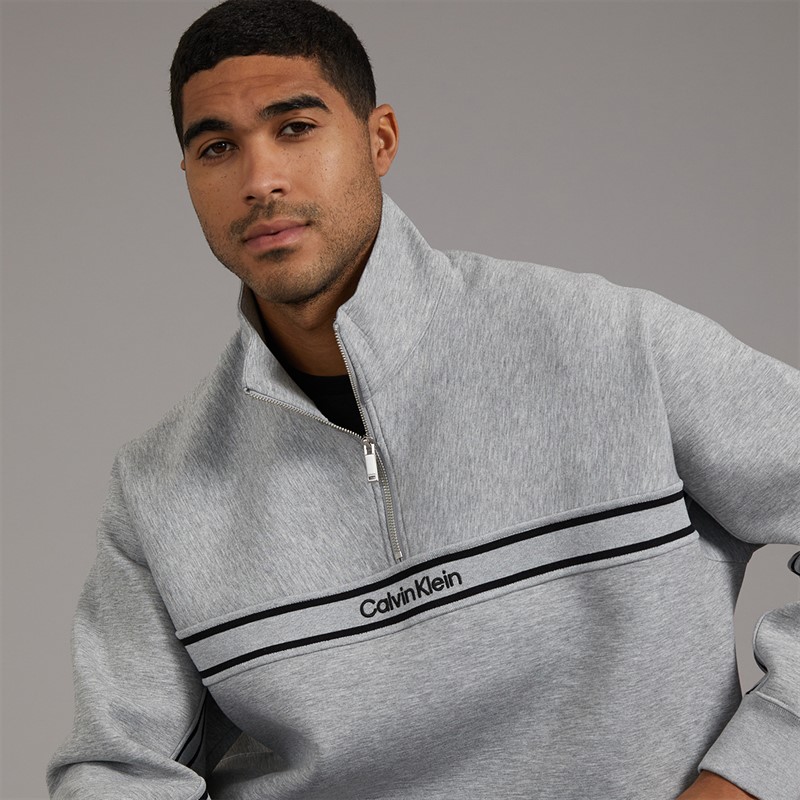 Calvin Klein Jeans Mens Cotton Spacer Relaxed Half Zip Sweatshirt Heroic Grey Heather