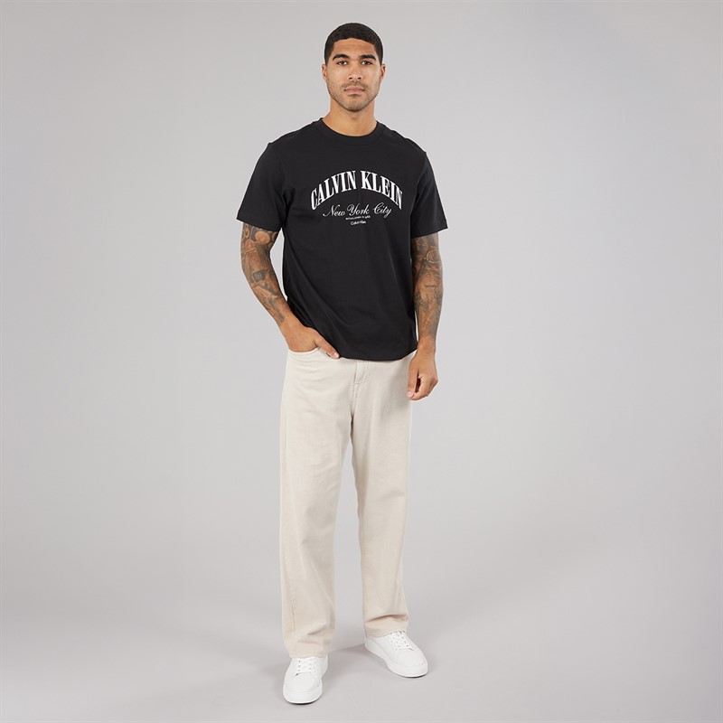 Calvin Klein Jeans Mens Short Sleeve Embroidered NYC Logo Graphic T-Shirt Black