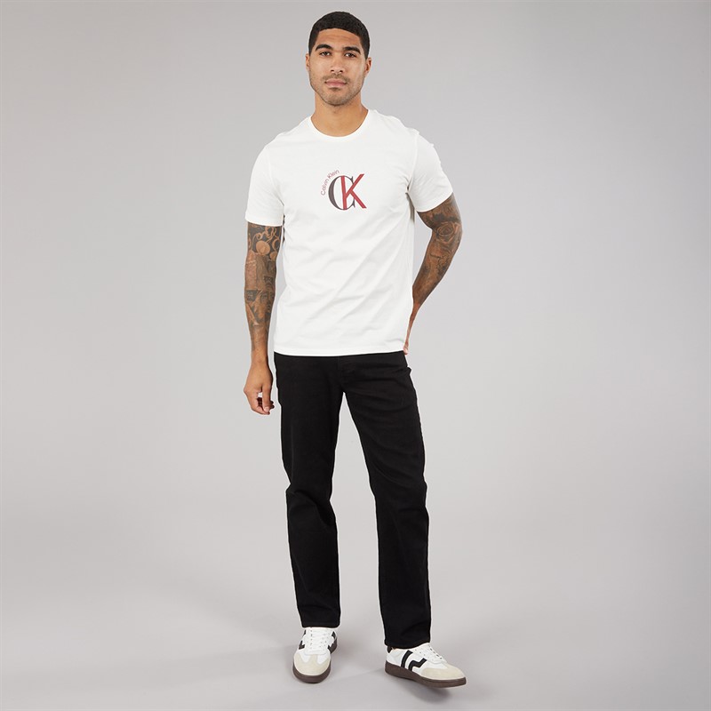 Calvin Klein Jeans Mens Short Sleeve CKJ Logo Graphic T-Shirt White Greige