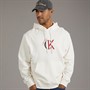 Calvin Klein Jeans Mens Terry Graphic Logo Hoodie White Greige