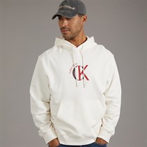 Calvin Klein Jeans Mens Terry Graphic Logo Hoodie White Greige