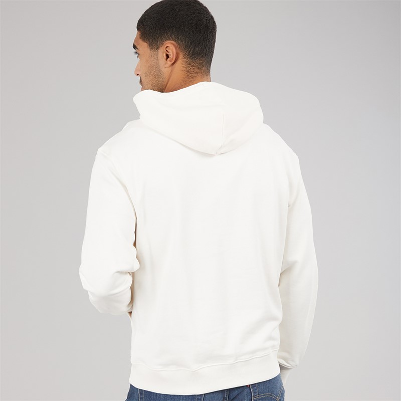 Calvin Klein Jeans Mens Terry Graphic Logo Hoodie White Greige