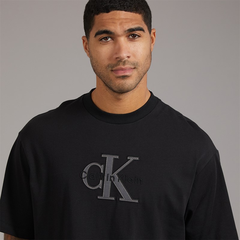 Calvin Klein Jeans Mens Short Sleeve Elevated Monologo Relaxed Fit CKJ Graphic T-Shirt Black