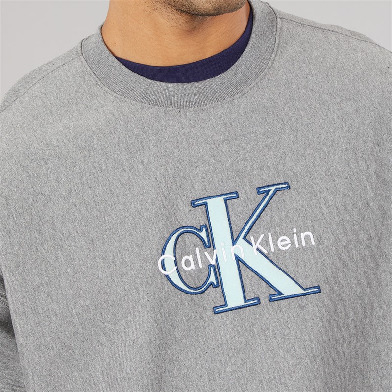 Calvin Klein Jeans Mens Premium Tri-Color Monologo Sweatshirt Medium Grey Heather