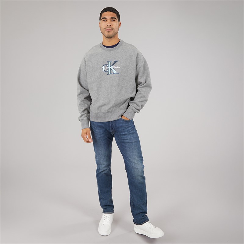 Calvin Klein Jeans Mens Premium Tri-Color Monologo Sweatshirt Medium Grey Heather