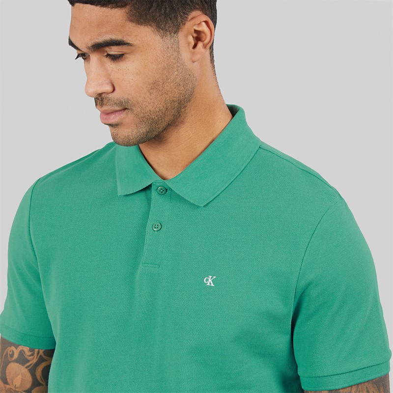 Calvin Klein Jeans Mens Short Sleeve Monogram Pique Polo Shirt Wild Green