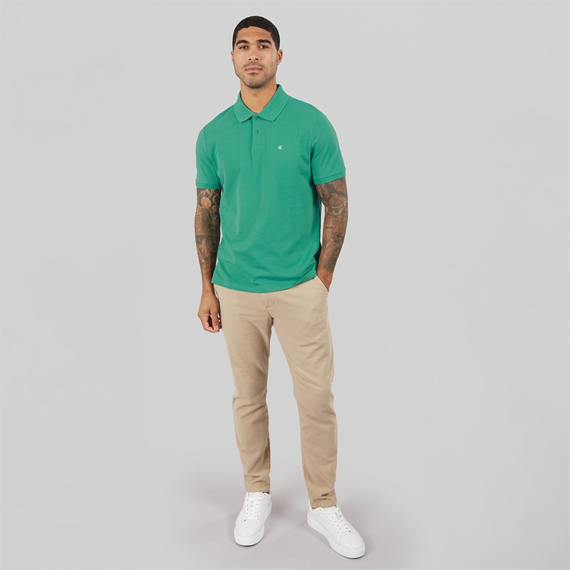 Calvin Klein Jeans Mens Short Sleeve Monogram Pique Polo Shirt Wild Green