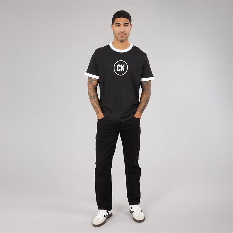 Calvin Klein Jeans Mens Graphic Logo Ringer T-Shirt Black