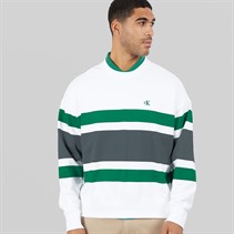 Calvin Klein Jeans Mens Premium Terry Block Stripe Sweatshirt Bright White