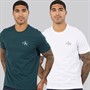 Calvin Klein Jeans Mens Short Sleeve Classic Two Pack Sports T-Shirts Bright White/Dark Teal