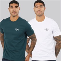 Calvin Klein Jeans Mens Short Sleeve Classic Two Pack Sports T-Shirts Bright White/Dark Teal
