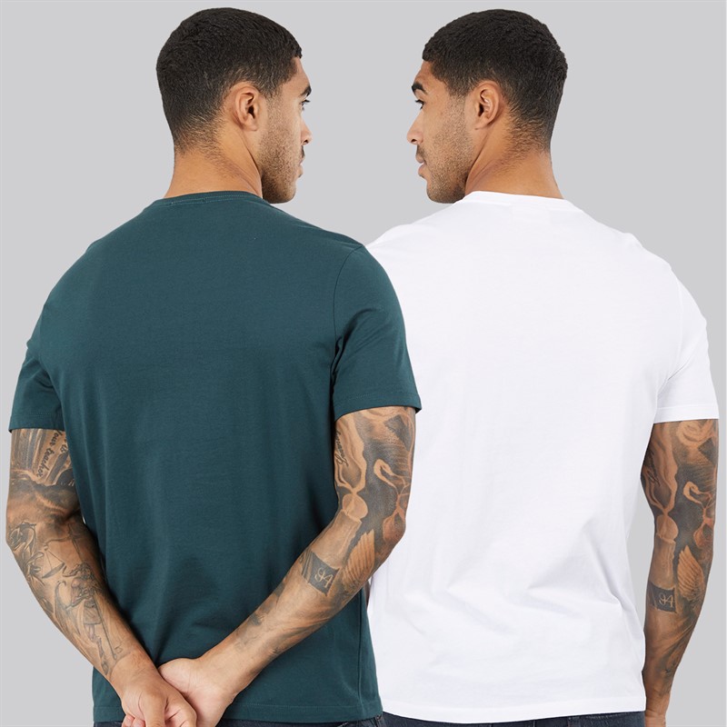 Calvin Klein Jeans Mens Short Sleeve Classic Two Pack Sports T-Shirts Bright White/Dark Teal