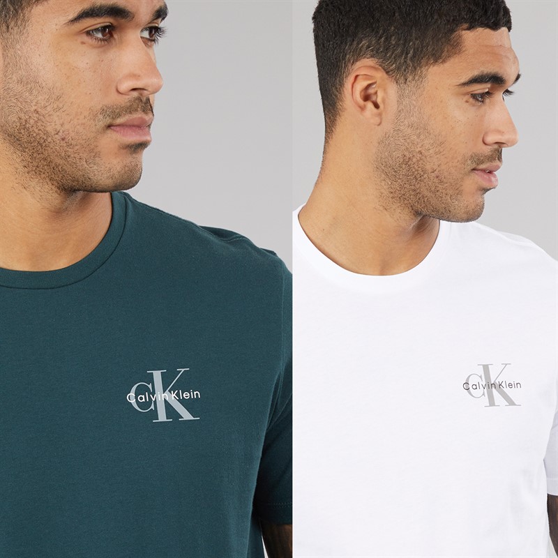 Calvin Klein Jeans Mens Short Sleeve Classic Two Pack Sports T-Shirts Bright White/Dark Teal